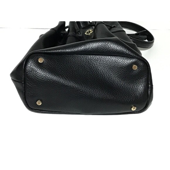 C Wonder Bucket Shopper Drawstring Tote Bag Shoulder Bag Black Pebbled Leather - Picture 11 of 16